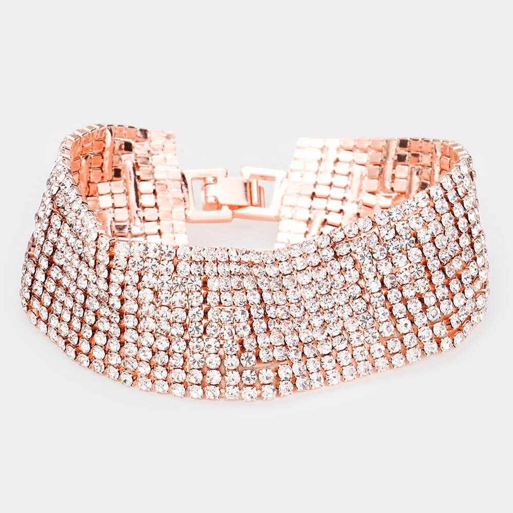 Rose Gold Rhinestone Evening Bracelet